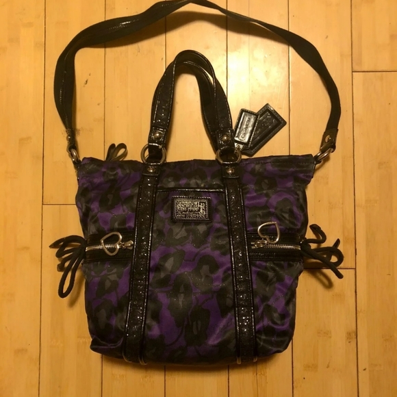 Coach #F20071 Poppy Purple Ocelot Daisy Glam Glitter Tote Bag - Picture 9 of 10
